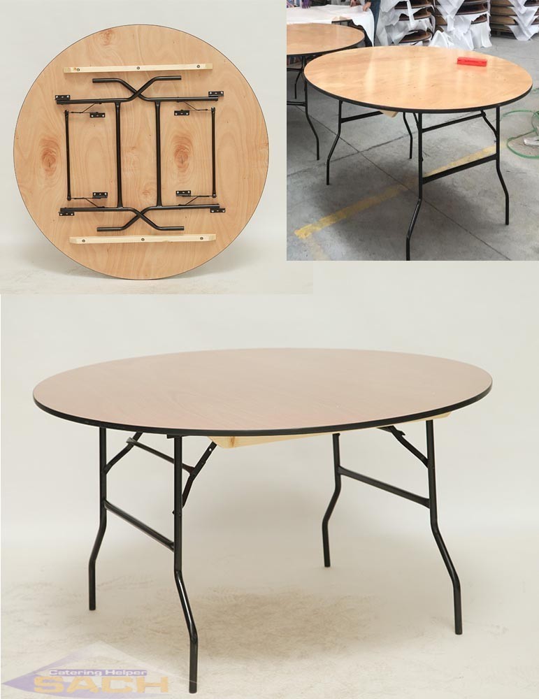 Round Folding Wooden Tables For Catering, Round Foldable Table
